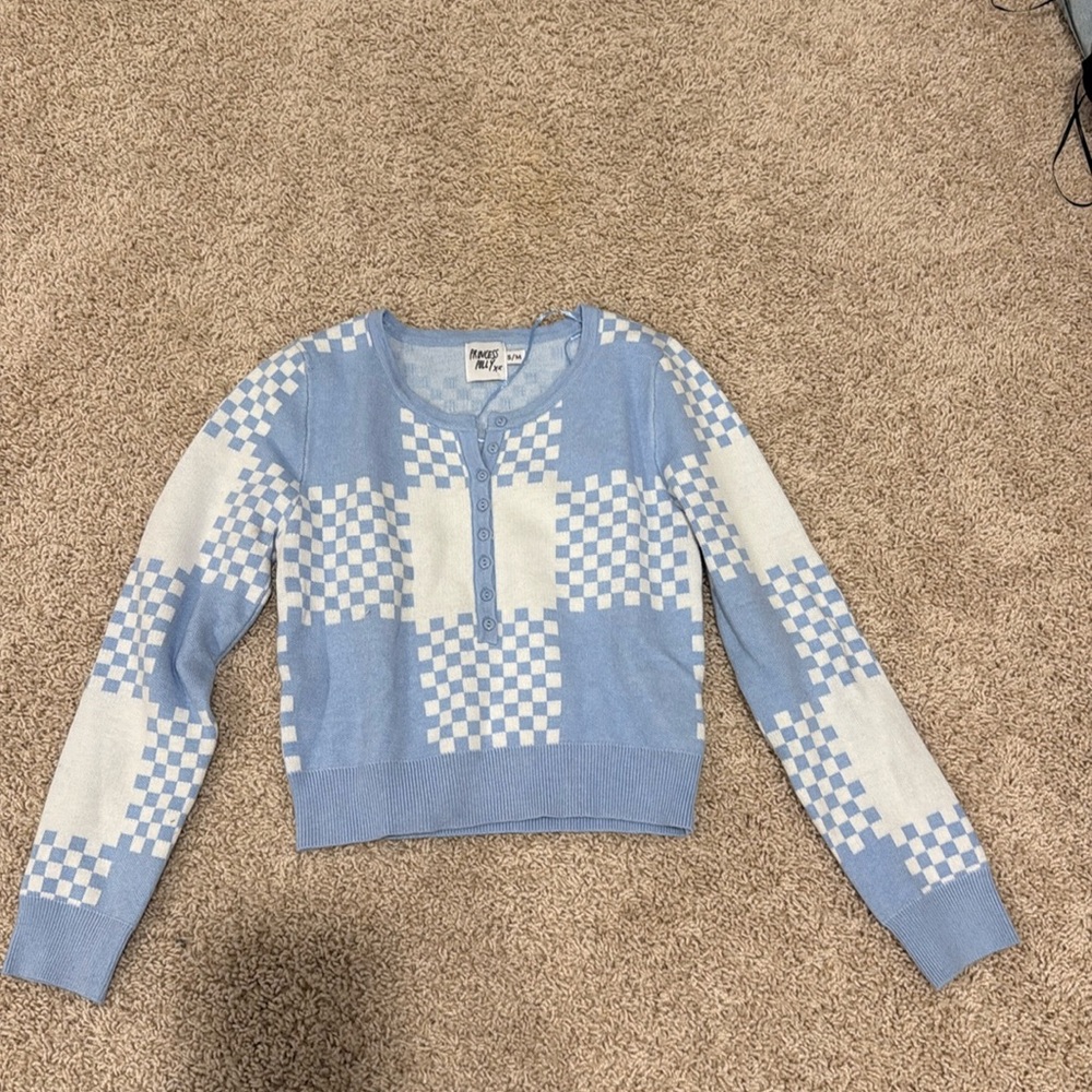 Size small/nedium light blue and white checkered sweater from princess Polly.